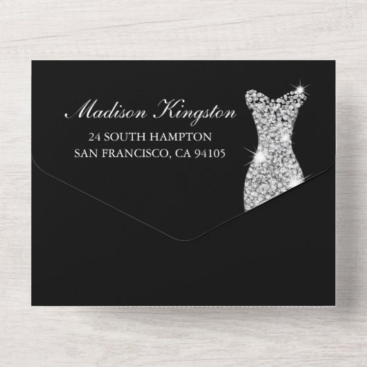 Red Roses Diamond Gown Black 50th Birthday Party All In One Uitnodiging (Achterkant)