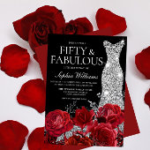 Red Roses Diamond Gown Black 50th Birthday Party Kaart