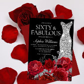 Red Roses Diamond Gown Black 60th Birthday Party Kaart