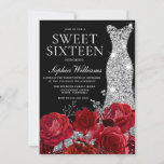 Red Roses Diamond Gown Black Sweet 16 verjaardag Kaart<br><div class="desc">Red Roses Diamond Gown Black Sweet 16 Birthday Invitation Zie bijbehorend collectie in Niche en Nest Store Veel bedankt</div>