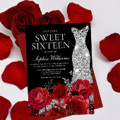 Red Roses Diamond Gown Black Sweet 16 verjaardag Kaart