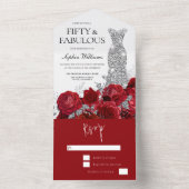 Red Roses Diamond Gown Dress 50th Birthday Party All In One Uitnodiging (Binnen)