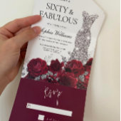 Red Roses Diamond Gown Dress 60th Birthday Party All In One Uitnodiging