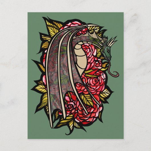 Red Roses Dragon Art Briefkaart (Voorkant)