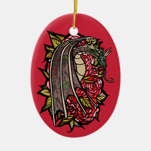 Red Roses Dragon Art Keramisch Ornament (Voorkant)