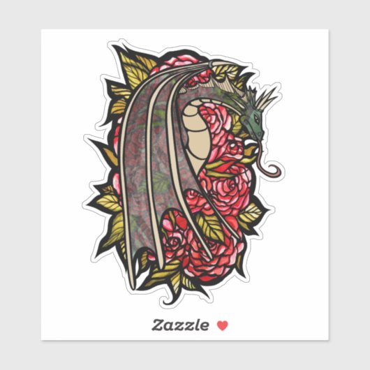 Red Roses Dragon Art Sticker (Vel)