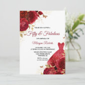 Red Roses Dress 50 & Fabulous 50th Birthday Kaart (Staand voorkant)