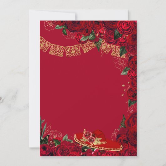Red Roses Elegant Charro Quinceanera Kaart (Achterkant)