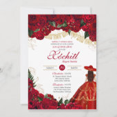 Red Roses Elegant Charro Quinceanera Kaart (Voorkant)