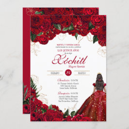 Red Roses Elegant Floral Beauful Quinceanera Kaart