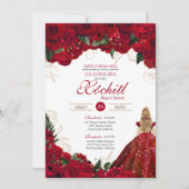 Red Roses Elegant Floral Beauful Quinceañera Kaart (Voorkant)