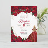 Red Roses Elegant Floral Beauful Quinceañera Kaart (Staand voorkant)