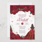 Red Roses Elegant Floral & Butterfly Quinceanera Kaart (Voorkant)