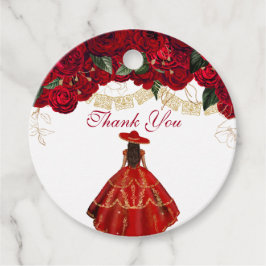 Red Roses Elegant Floral Charro Quinceanera Bedankjes Labels