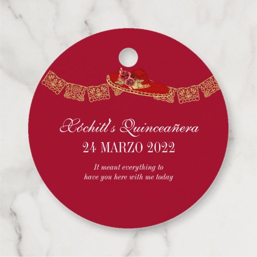 Red Roses Elegant Floral Charro Quinceanera Bedankjes Labels (Achterkant)