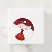 Red Roses Elegant Floral Charro Quinceanera Bedankjes Labels (In situ)