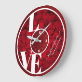 Red Roses Elegant Love Typografie Paar Valentijn Grote Klok (Hoek)