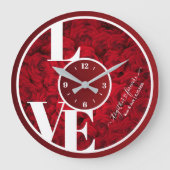 Red Roses Elegant Love Typografie Paar Valentijn Grote Klok (Voorkant)