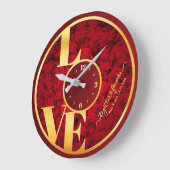 Red Roses Elegant Love Typografie Paar Valentijn Grote Klok (Hoek)