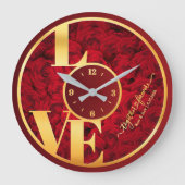 Red Roses Elegant Love Typografie Paar Valentijn Grote Klok (Voorkant)