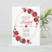 Red Roses Elegant Luxury Quinceanera Kaart (Staand voorkant)