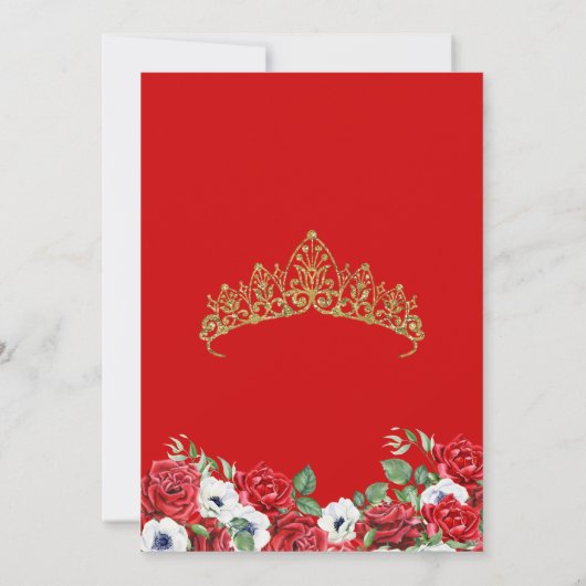 Red Roses Elegant Luxury Quinceanera Kaart (Achterkant)