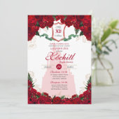 Red Roses Elegant Princess Royalty Quinceanera Kaart (Staand voorkant)