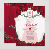 Red Roses Elegant Princess Royalty Quinceanera Kaart (Voorkant / Achterkant)