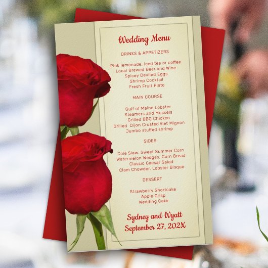 Red Roses Elegant Wedding Menu Sjabloon