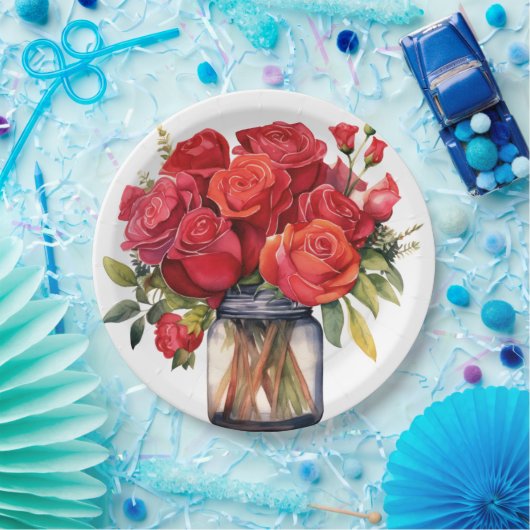 Red Roses Elegant Wedding Papieren Bordje (Feest)