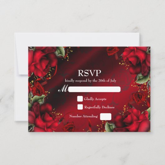 Red Roses Elegante Gotische Huwelijk RSVP Kaart (Voorkant)