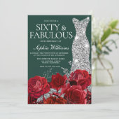 Red Roses Emerald Green 60e verjaardagsfeestje Kaart (Staand voorkant)