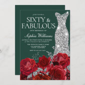 Red Roses Emerald Green 60e verjaardagsfeestje Kaart (Voorkant / Achterkant)