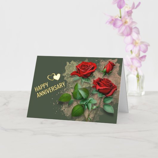 Red Roses en Folie Happy Jubileum Kaart (Orchidee)