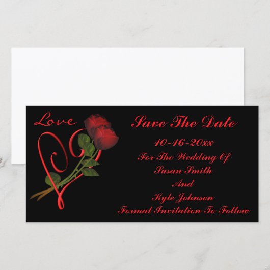 Red Roses en Heart Wedding slaan de datum op Save The Date (Voorkant / Achterkant)