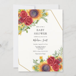 Red Roses en Zonnebloemen Baby shower Invitation Kaart