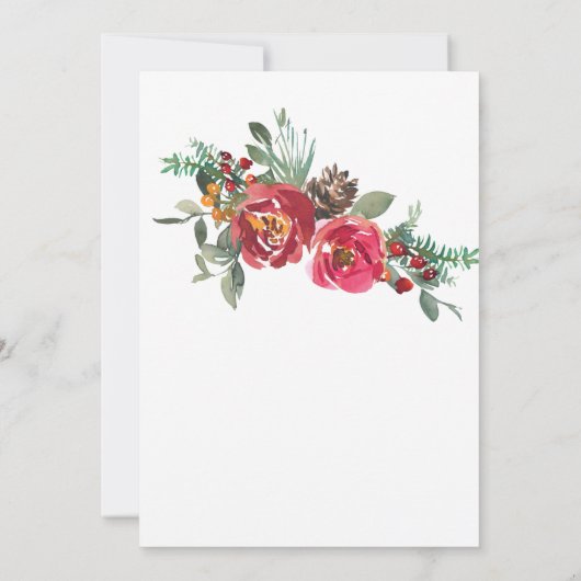 Red Roses Evergreen Winter Kerstbruiloft Save The Date (Achterkant)