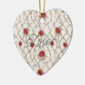 Red Roses Faux Wood Floral Christmas Keramisch Ornament (Links)