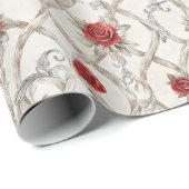 Red Roses Faux Wood Floral Love Cadeaupapier (Rol Hoek)