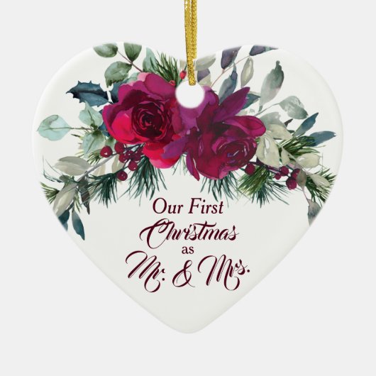 Red Roses First Kerstfoto Template Keramisch Ornament (Voorkant)