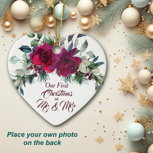 Red Roses First Kerstfoto Template Keramisch Ornament