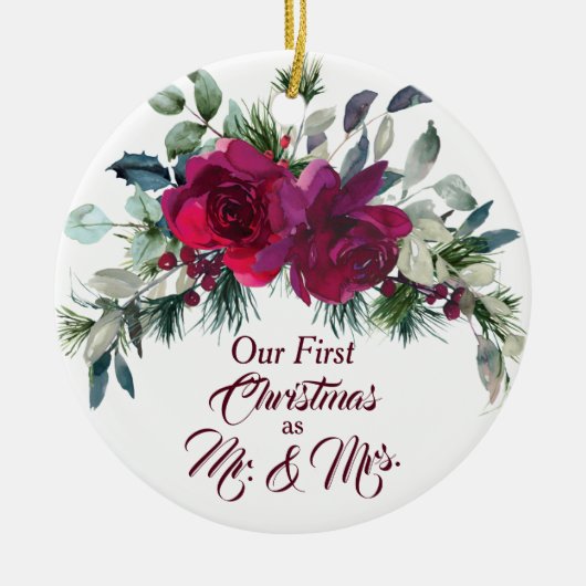 Red Roses First Kerstfoto Template Keramisch Ornament (Voorkant)