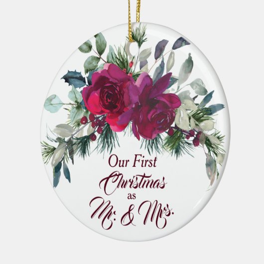 Red Roses First Kerstfoto Template Keramisch Ornament (Links)