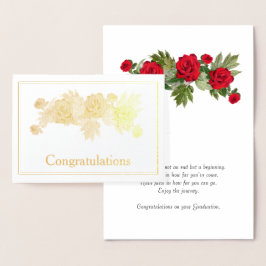 Red Roses Floral Afstuderen Gefeliciteerd Gold Folie Kaarten
