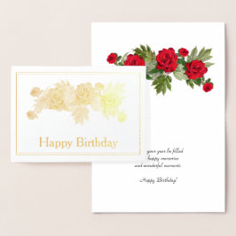 Red Roses Floral Birthday Gold Folie Kaarten
