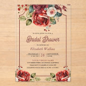 Red Roses Floral Bridal Shower Acryl Uitnodigingen (Voorkant)
