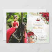 Red Roses Floral Charro Boots Quinceañera Afbeeldi Kaart (Voorkant)