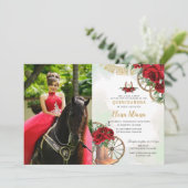 Red Roses Floral Charro Boots Quinceañera Afbeeldi Kaart (Staand voorkant)