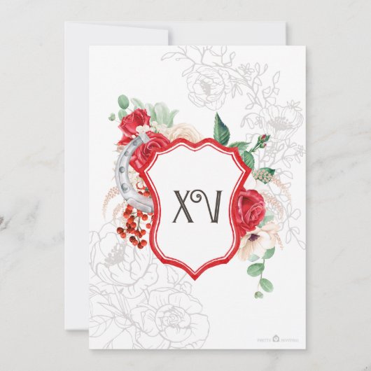 Red Roses Floral Crest Charro Quinceanera Kaart (Achterkant)