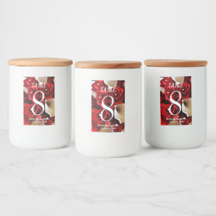 Red Roses Floral Elegant Flower Gold Balsl Wedding Voedselcontainer Etiket